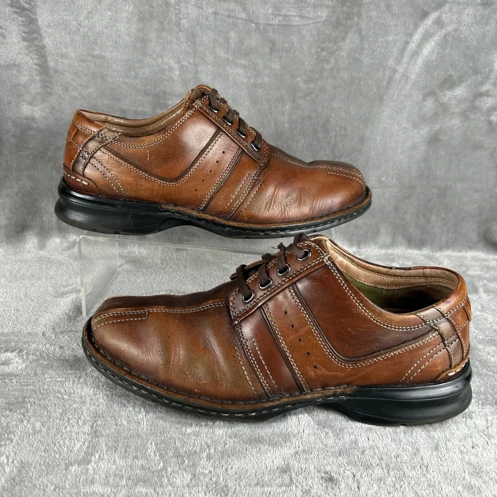 Clarks Mens Brown Leather Lace Up Bicycle Toe Oxford Shoes 70852 Size 9.5 M